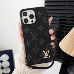 Black Louis Vuitton iPhone 16 17 Pro Max Case With Leather Handle Strap