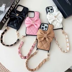 Chanel iPhone 15 Pro Max Leather Case with Hand Strap – Luxury Quilted Chanel iPhone Case Holder