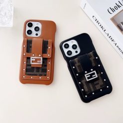 Fendi Leather Wallet Case for iPhone 16 Pro Max – Designer Card Holder Phone Case for iPhone 16, 15, 14, 13, 12