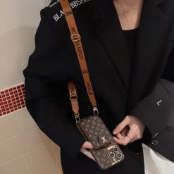 Louis Vuitton iPhone 17 / 16 / 15 Pro Max Leather Wallet Case – LV Card Holder Case with Strap