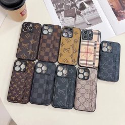 Louis Vuitton Brown Leather Wallet Case for iPhone 16 Pro Max – LV Card Holder Case for iPhone 16, 15, 14, 13, 12
