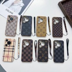 Louis Vuitton Leather iPhone 17 Pro Max Case with Hand Strap Holder – LV Designer Case for iPhone 17, 16, 15 Pro Max