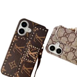 Louis Vuitton LV Leather Wallet Card Holder iPhone 16 Plus Case Luxury Designer Phone Cover For iPhone 16 Pro Max 15 Pro Max 14 Pro Shockproof Leather Case