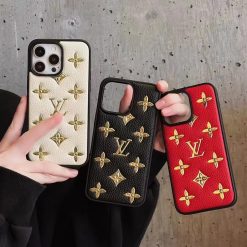 Louis Vuitton iPhone 17 / 16 Pro Max Leather Case with Gold LV Logo – Luxury LV Designer iPhone Case