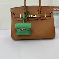 Green Hermes Style AirPods Pro 2/3/4 Leather Case Mini Handbag Luxury Bag Charm Cover