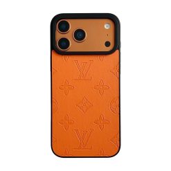 Orange Louis-Vuitton iPhone 17 Pro Max Leather Case – LV Designer Cover for iPhone 16 Plus / 15 Pro Max