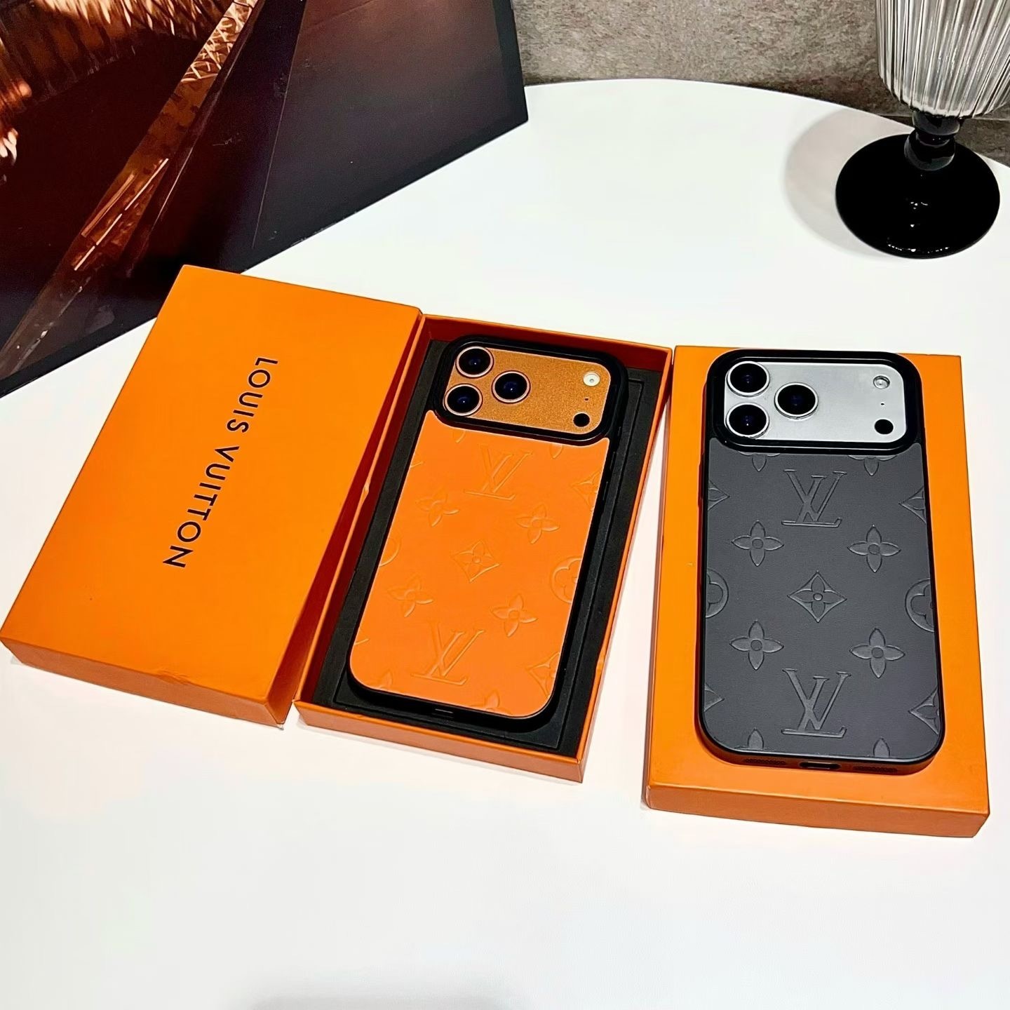 Orange Louis-Vuitton iPhone 17 Pro Max Leather Case – LV Designer Cover for iPhone 16 Plus / 15 Pro Max - Image 2
