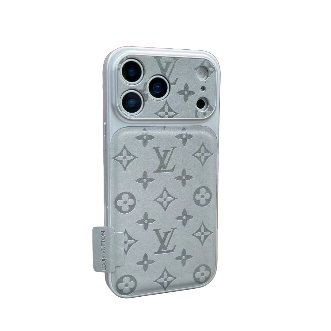 Louis Vuitton LV Monogram White Matte iPhone 17 16 Pro Max Case with Card Holder – Luxury Leather Designer Cover