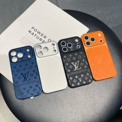 Louis Vuitton iPhone 17 Pro Max 16 Pro Max 15 Pro Max 14 Pro Max Leather Case with LV Logo