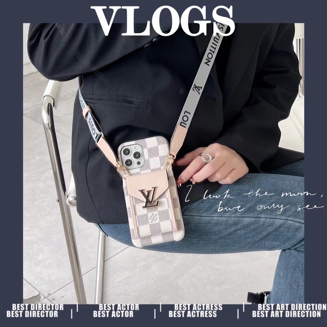 Louis Vuitton iPhone 16 15 14 Pro Max Case With Leather Shoulder Strap - Image 2