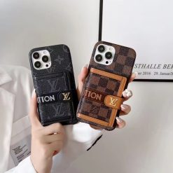 Louis Vuitton iPhone 16 Pro Max Leather Case With Card Holder Strap