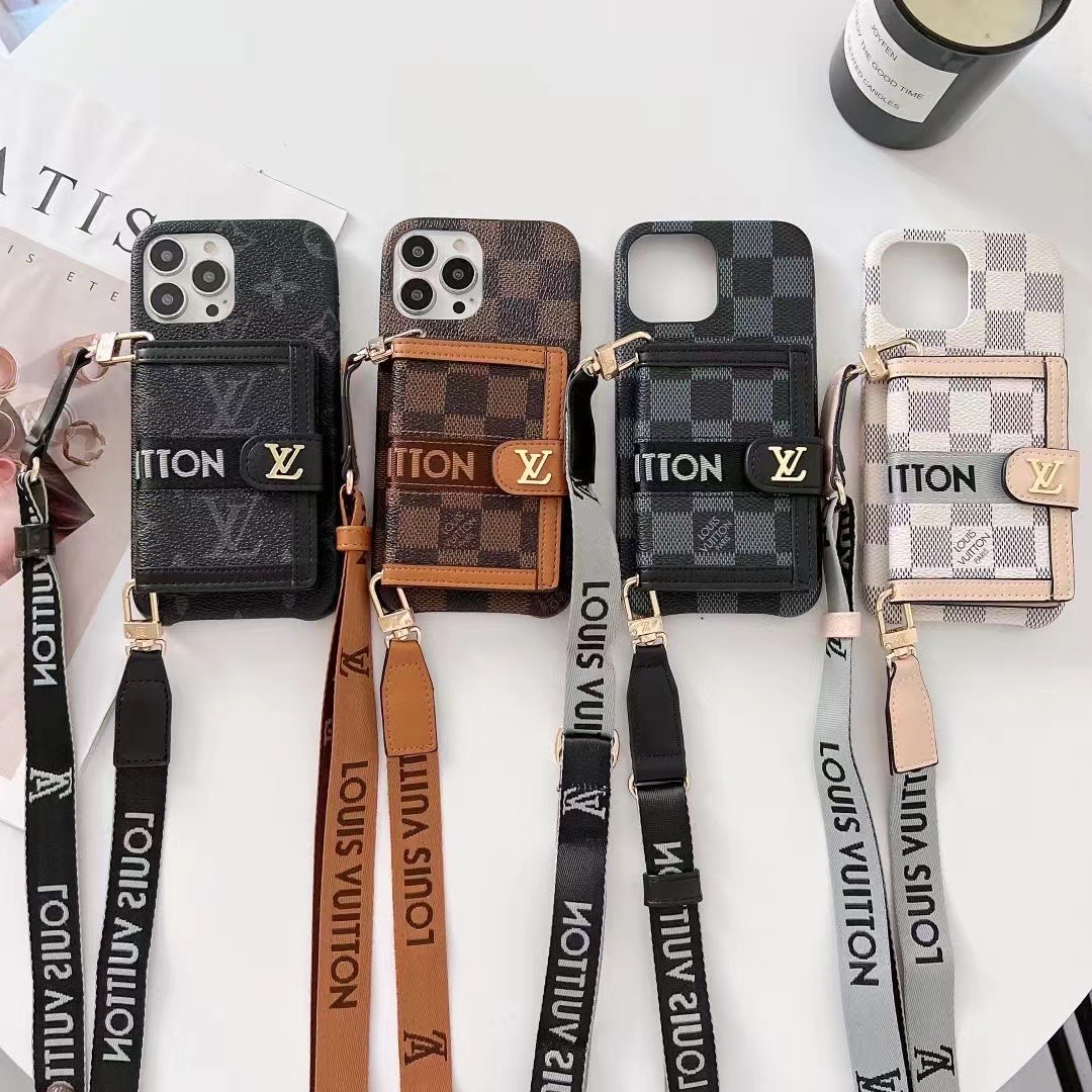 Louis Vuitton iPhone 15 Plus Leather Case With Card Holder and Strap - Image 2