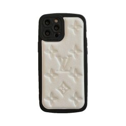 White LV Logo Leather Case Louis Vuitton For iPhone 15 14 Pro Max