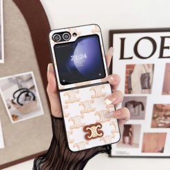 Luxury Celine Leather Case for Samsung Galaxy Z Flip 6 / 5 / 4 / 3 – Designer Protective Phone Cover