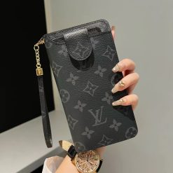 Louis Vuitton iPhone 17 Air & 17 Pro Max Black Leather Phone Bag Wallet Crossbody Pouch for iPhone 16 15 14