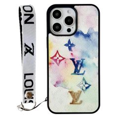 LV iPhone 17 16 15 Pro Max Leather Case with Hand Strap Holder – Louis Vuitton Designer Phone Case