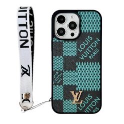 Louis Vuitton iPhone 17 16 Pro Max Leather Case with Hand Strap Holder – LV Paris Designer Phone Case