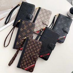 iPhone 14 Pro Max Louis Vuitton Leather Wallet Phone Case with Strap