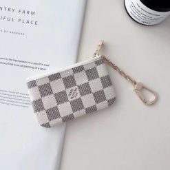 White Louis-Vuitton Small Leather Wallet Bag Card Holder Key Pouch Purse – LV Monogram Coin & Card Case