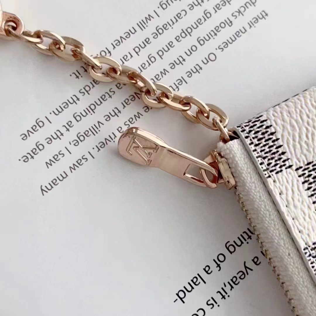 White Louis-Vuitton Small Leather Wallet Bag Card Holder Key Pouch Purse – LV Monogram Coin & Card Case - Image 2